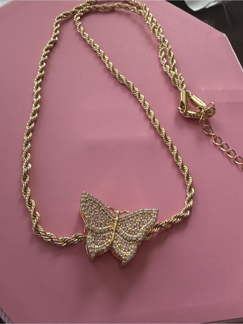 Gold Butterfly Pendant Necklace with Crystal Accents - Women Jewelry
